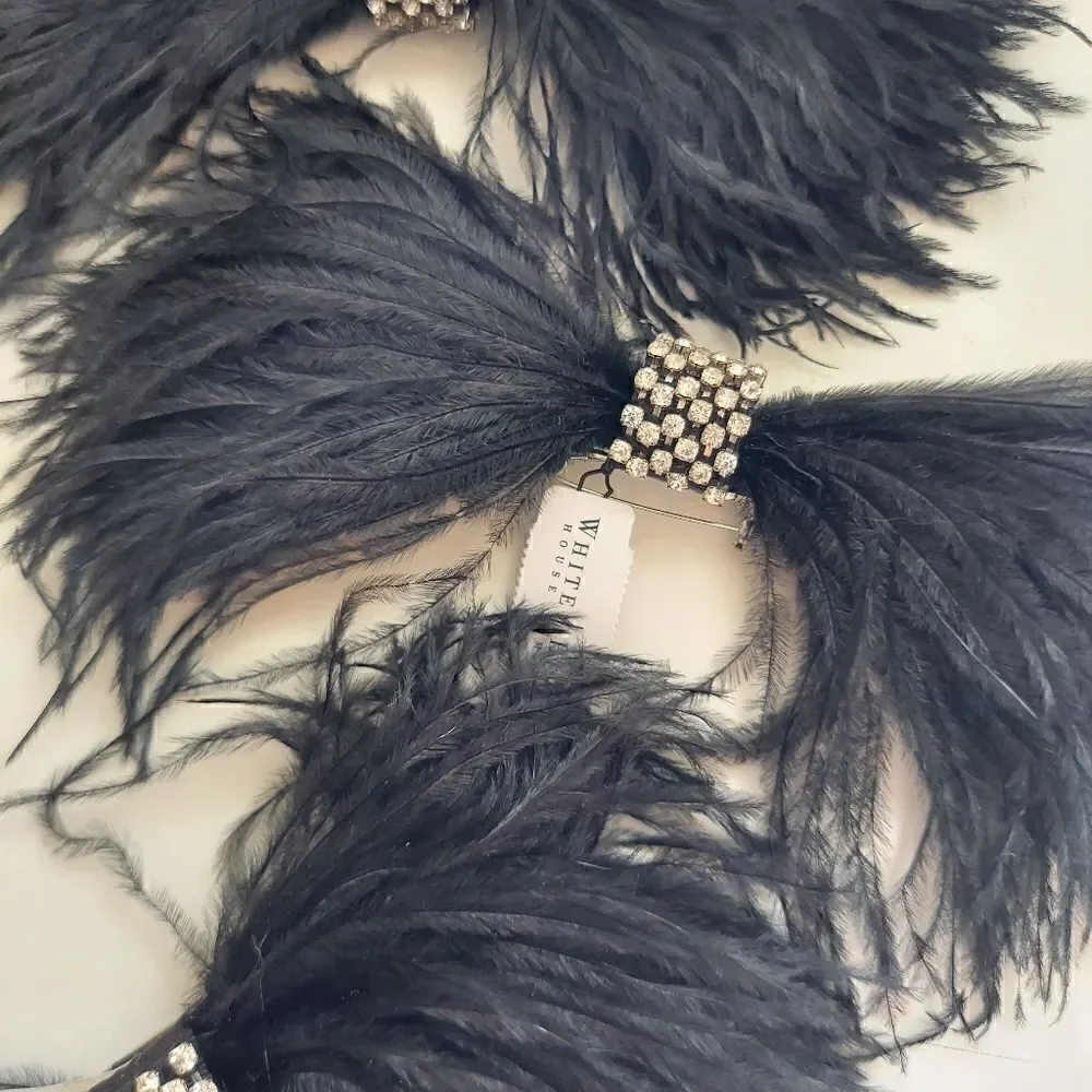 Set of 5 Feather & Rhinestone Hair &  Broches
